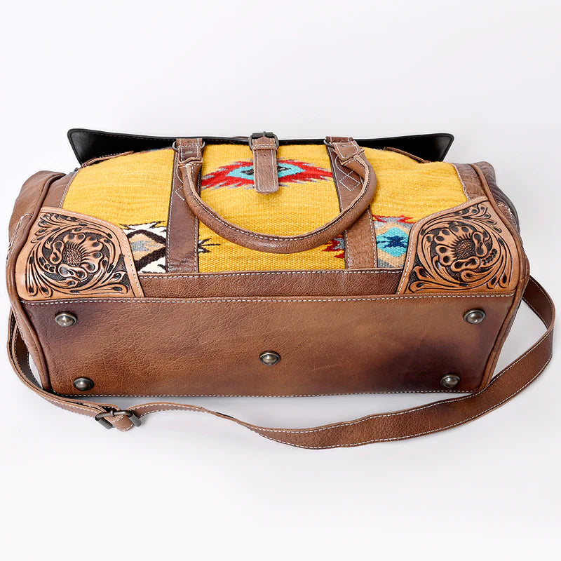 American Darling Tooled Leather & Saddle Blanket Duffel Bag Mae Western