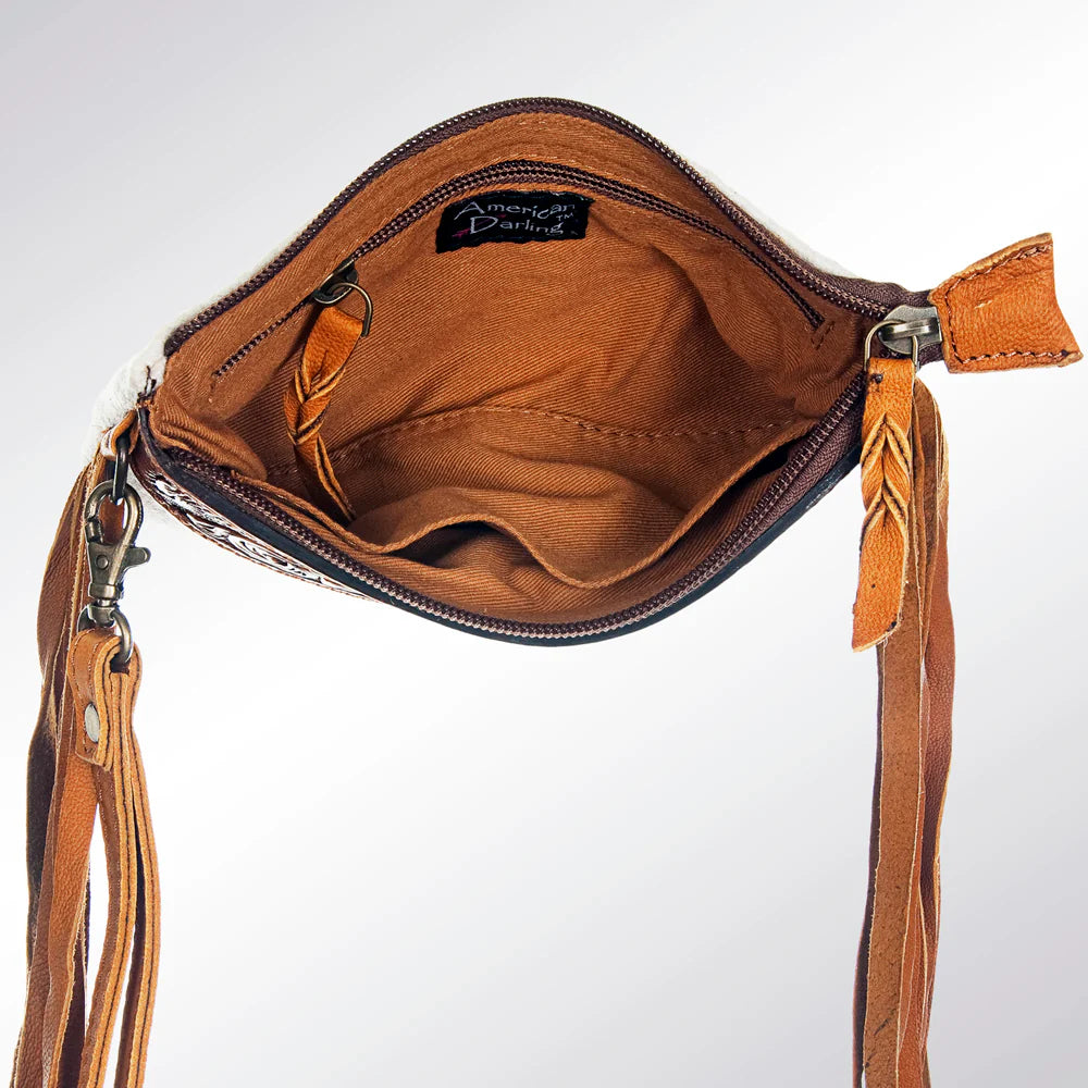 American Darling Tooled Leather & Tribal Wool Clutch