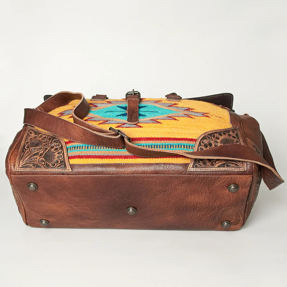 American Darling Hand Tooled Floral & handwoven Saddle Blanket Duffel
