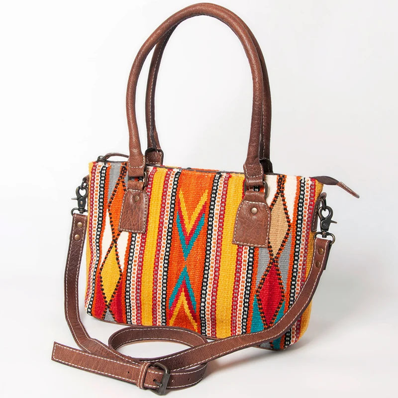 American Darling Western Saddle Blanket Tote Bag Genuine Leather Trim