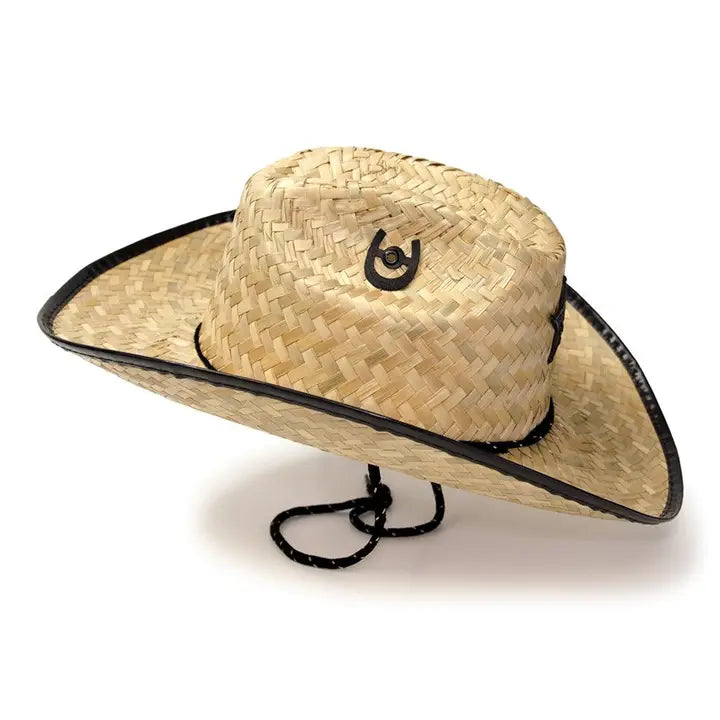 Kid's Palm Straw Sheriff Hat with Black Trim