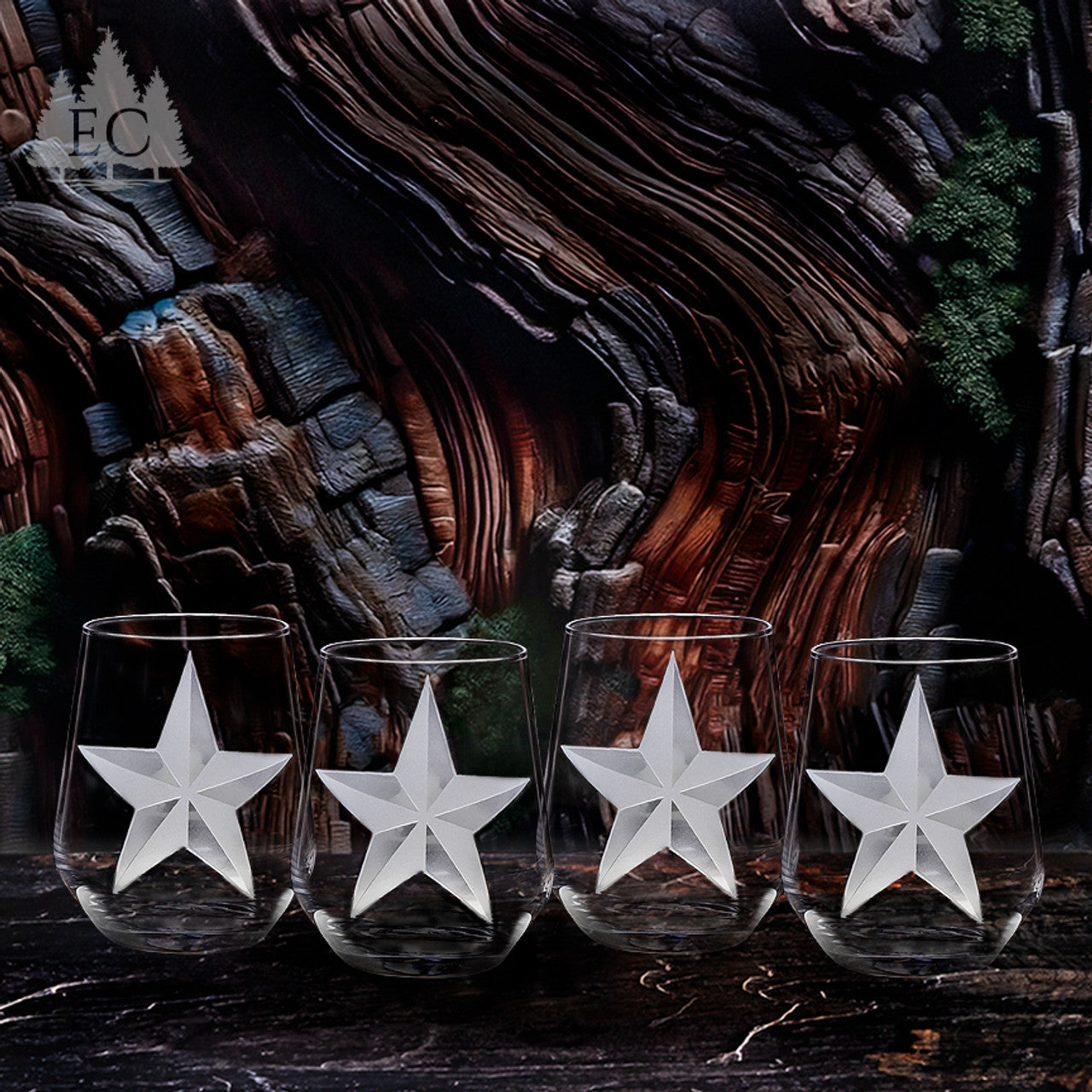 Texas Lone Star Crystal Stemless Wine Glasses, Set of 2