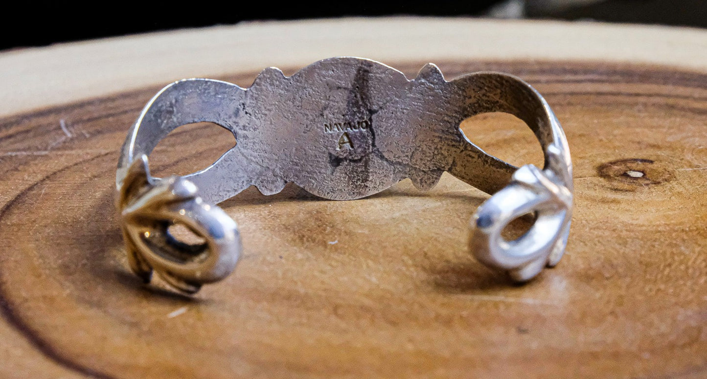 Sand Cast Navajo Single Turquoise Stone Cuff