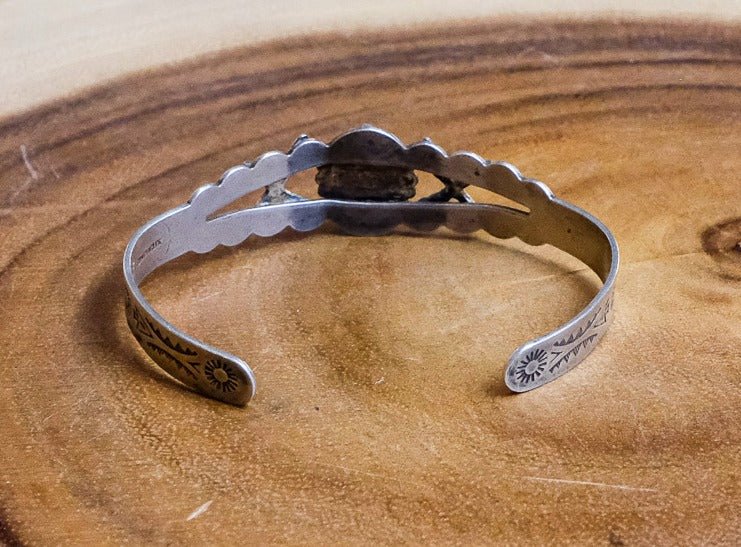 Single Green Stone Cuff with Arrows Sterling