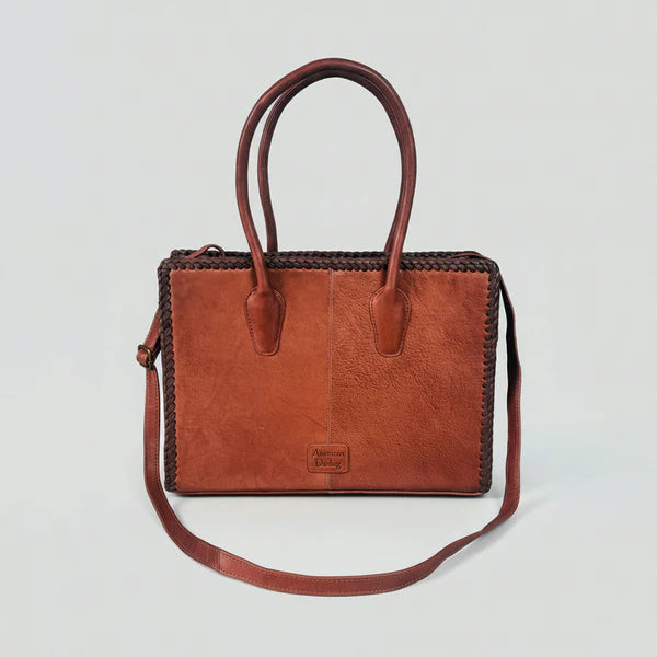 American Darling Heritage Rodeo Genuine Leather Black Embroidered Tote Bag