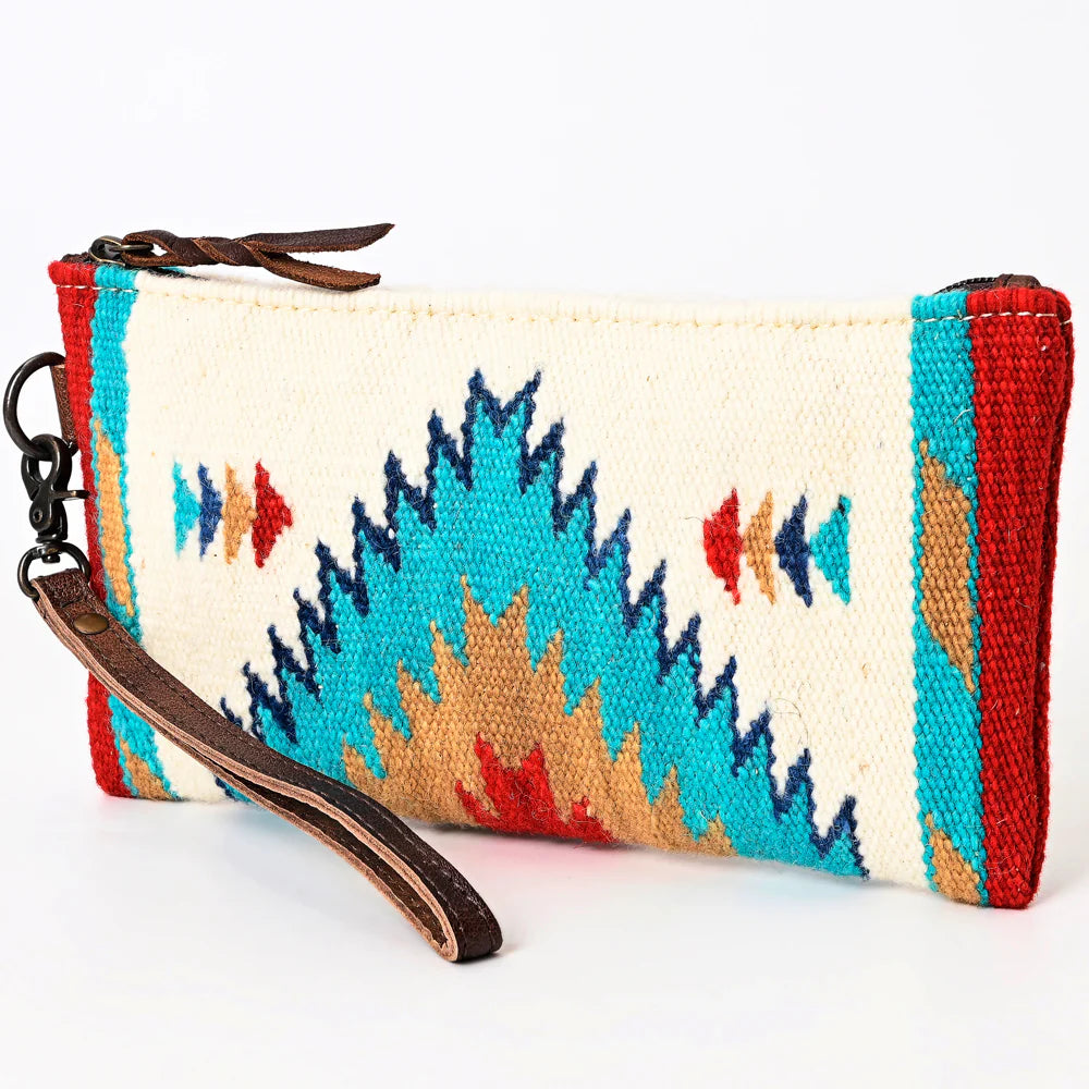 Southwestern Wool Wristlet Clutch with Tribal Pattern