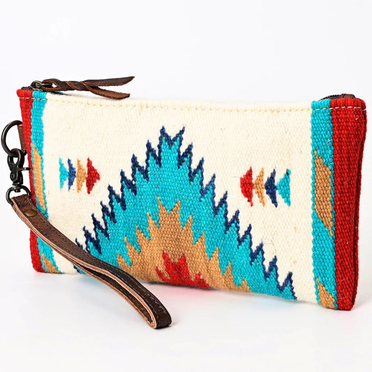 Southwestern Wool Wristlet Clutch with Tribal Pattern