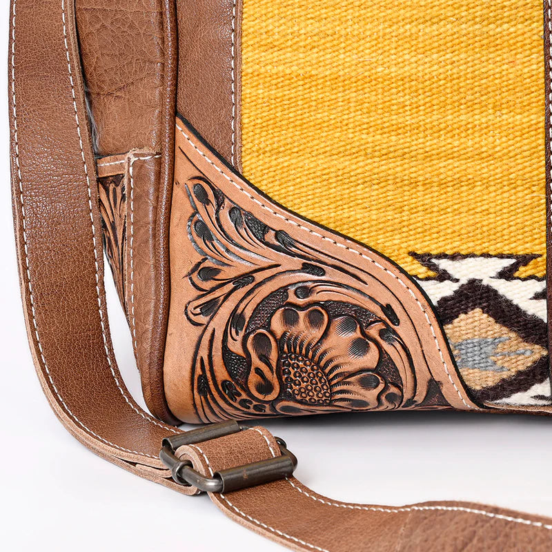 American Darling Tooled Leather & Saddle Blanket Duffel Bag Mae Western