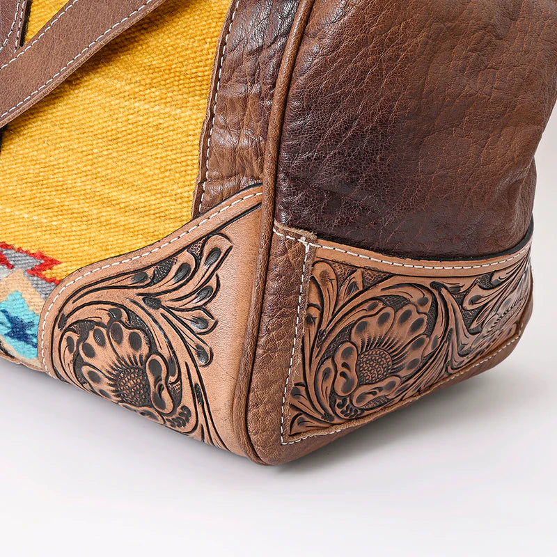 American Darling Tooled Leather & Saddle Blanket Duffel Bag Mae Western