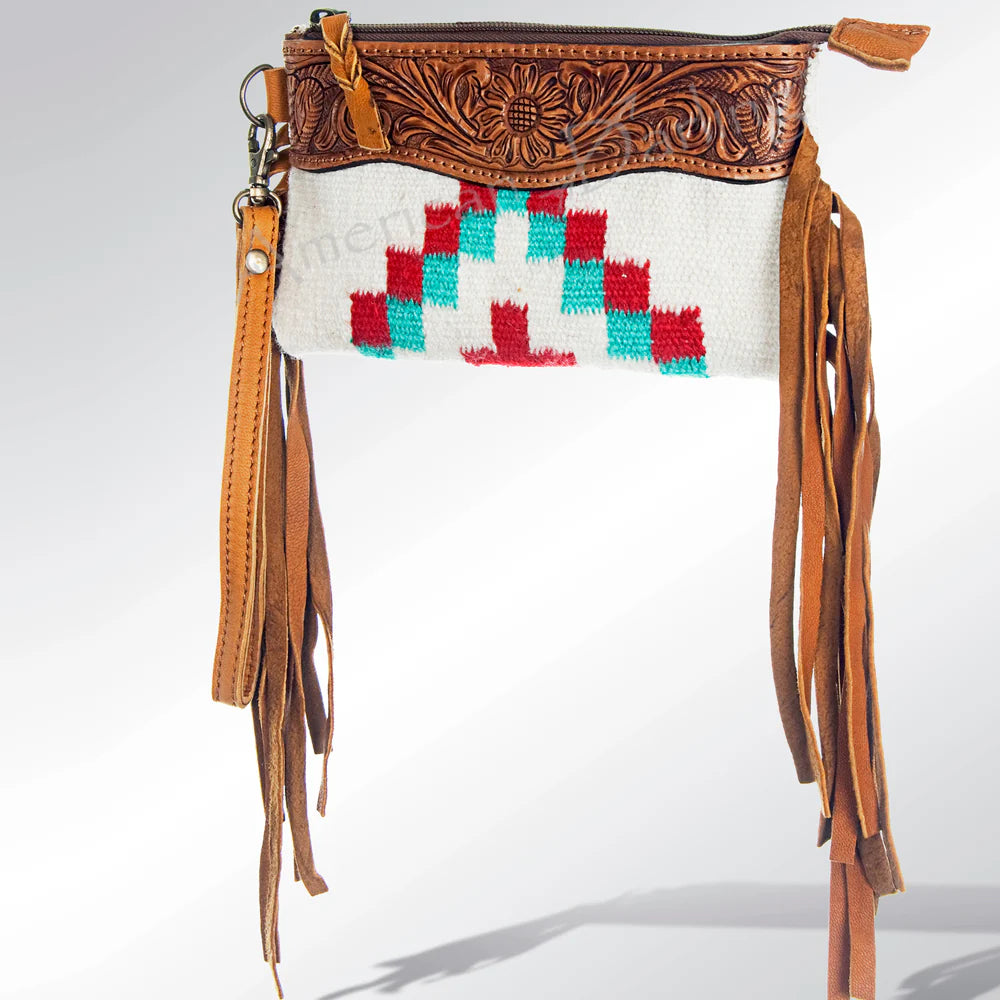American Darling Tooled Leather & Tribal Wool Clutch