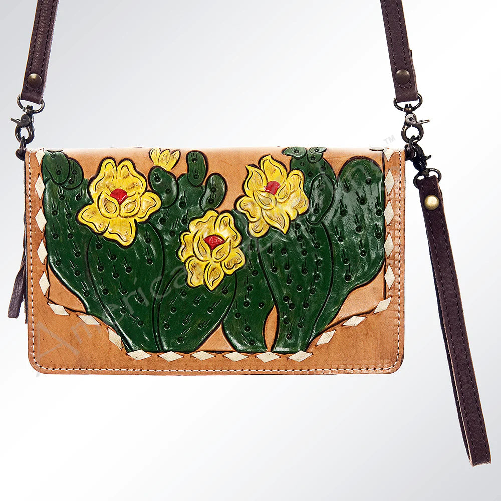 Prickly Pear Leather Tooled & Painted Bag