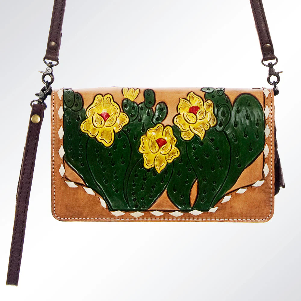 Prickly Pear Leather Tooled & Painted Bag