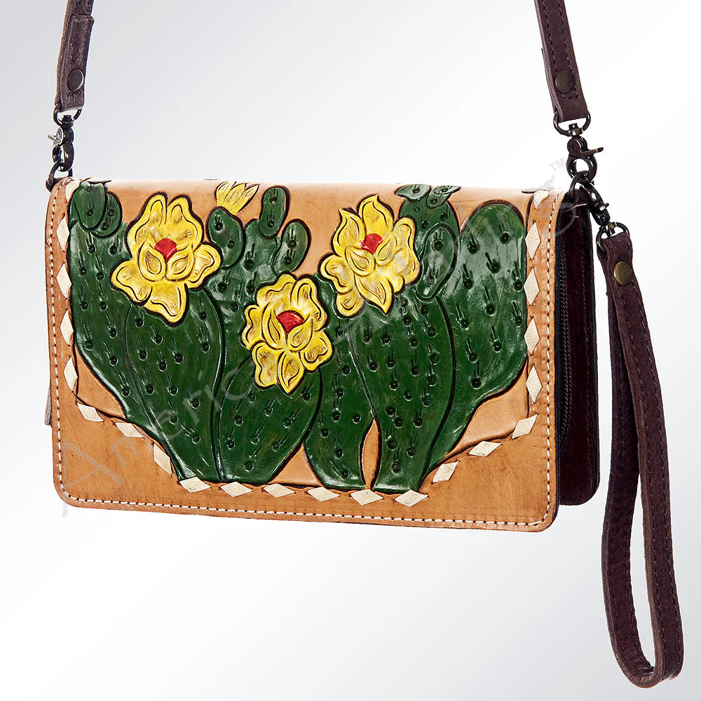 Prickly Pear Leather Tooled & Painted Bag