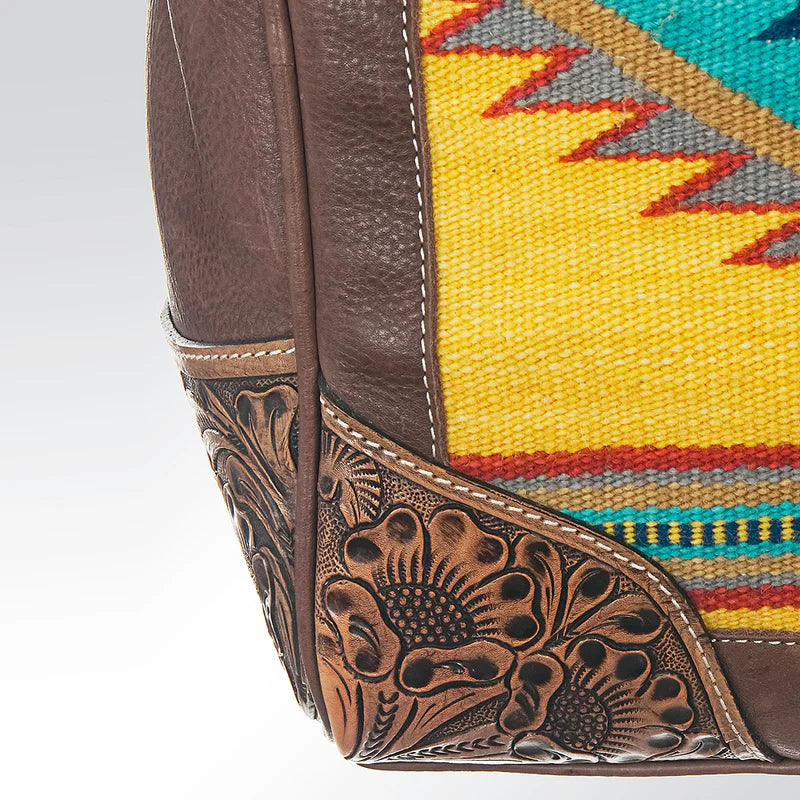 American Darling Tooled Leather & Saddle Blanket Duffel Bag Mae Western