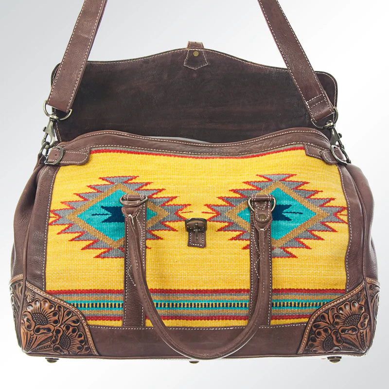 American Darling Tooled Leather & Saddle Blanket Duffel Bag Mae Western