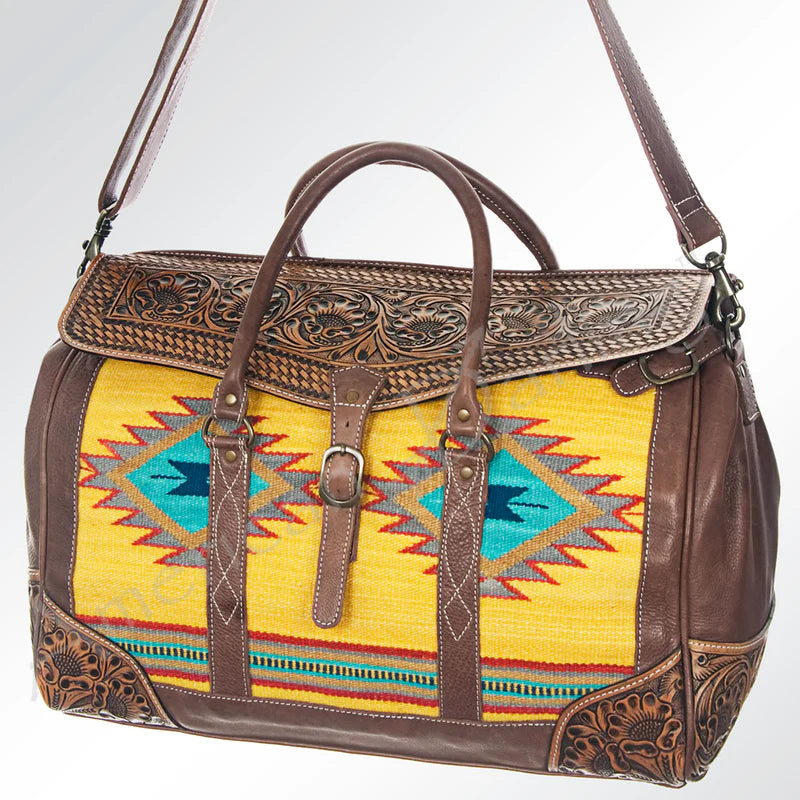 American Darling Tooled Leather & Saddle Blanket Duffel Bag Mae Western