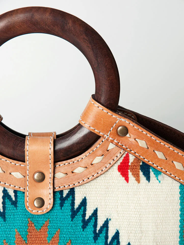 Tote Genuine Western Leather Women Bag Wooden Handle