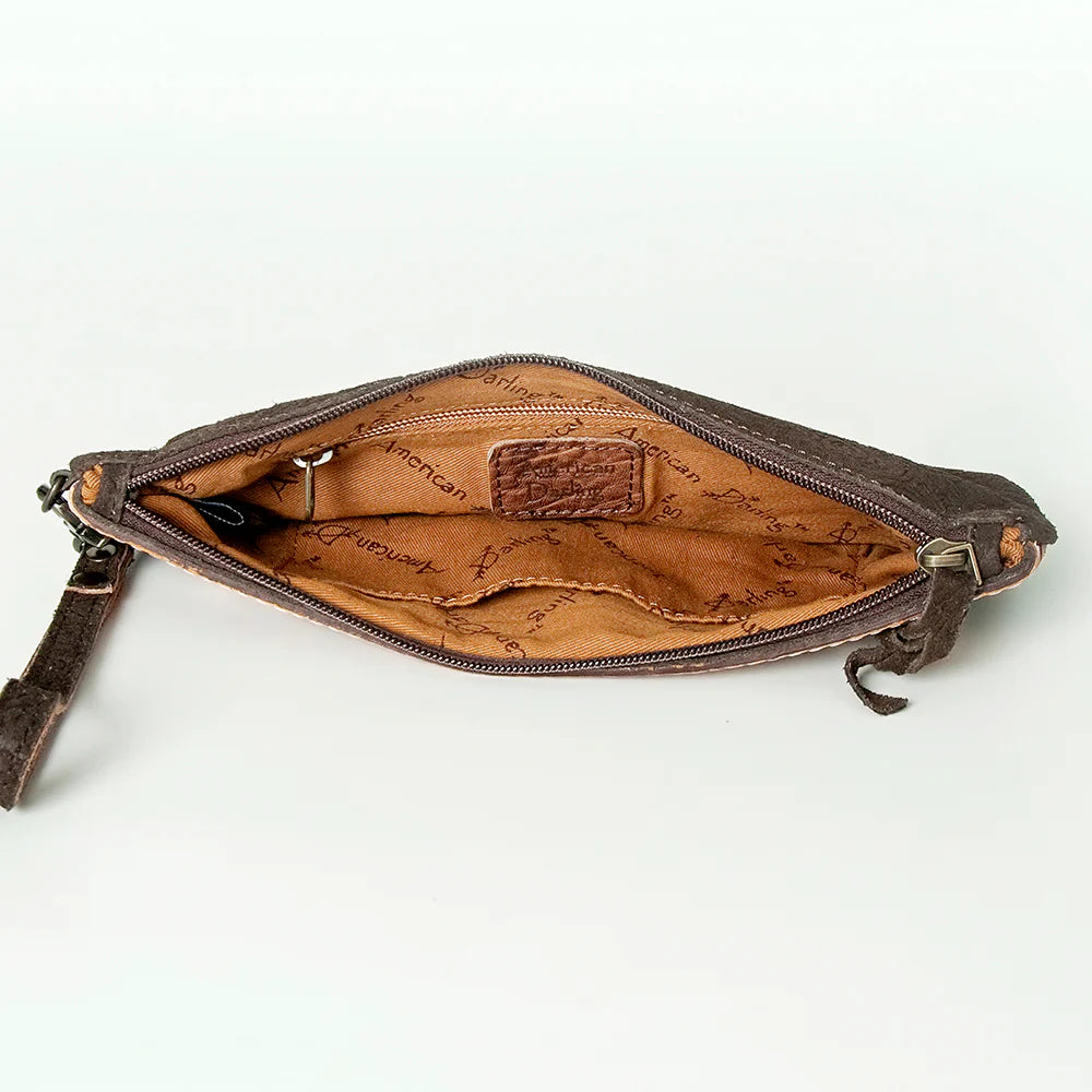 Dark Brown Suede Leather Wristlet Bag