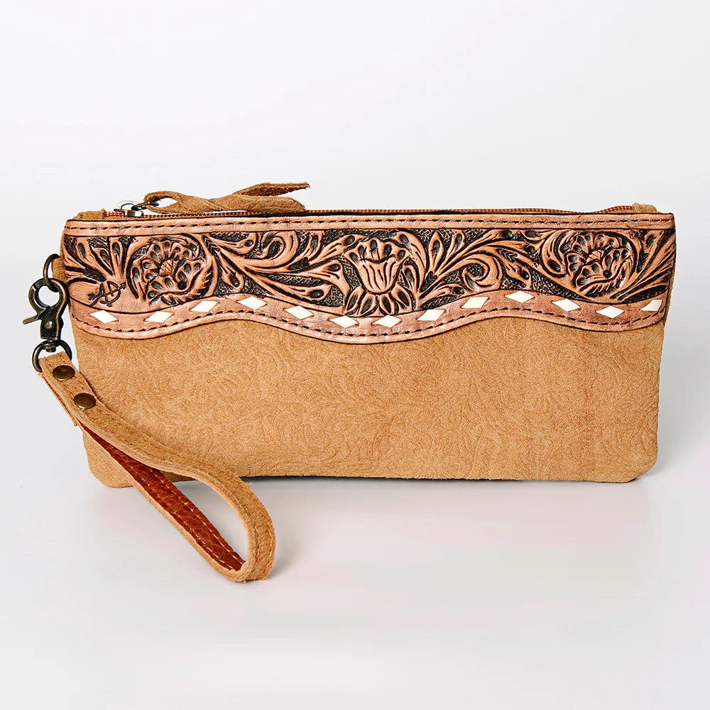 Tan Suede Leather Wristlet Bag