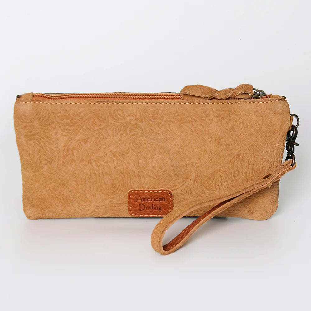 Tan Suede Leather Wristlet Bag