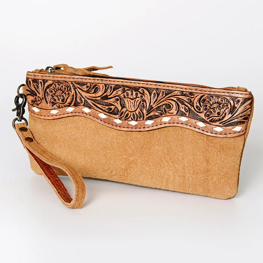 Tan Suede Leather Wristlet Bag