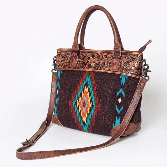 Tote Genuine Western Leather Women Bag Brown Print