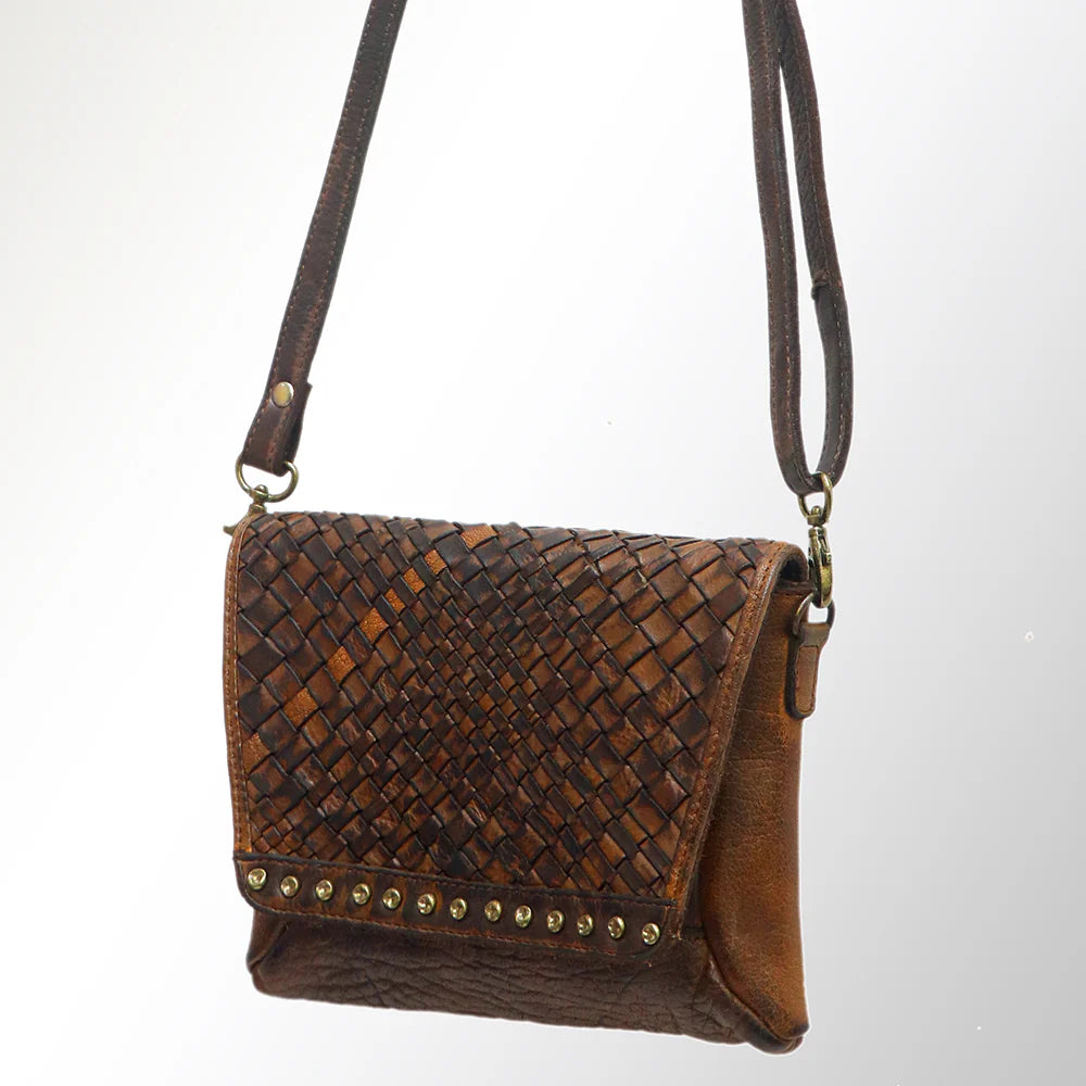 Brown Woven Leather Crossbody Bag