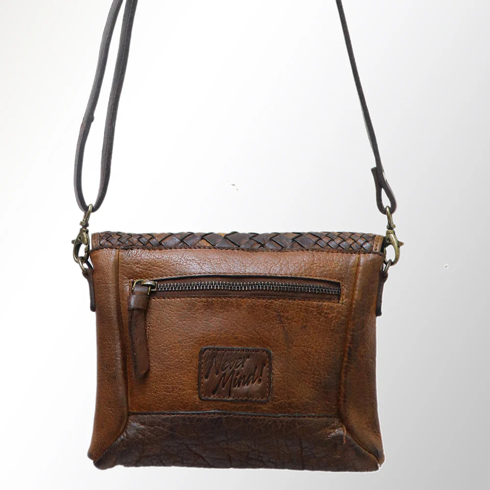 Brown Woven Leather Crossbody Bag