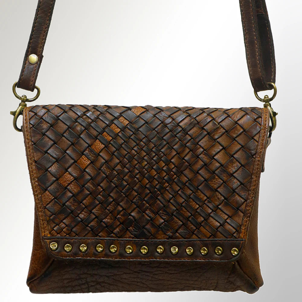 Brown Woven Leather Crossbody Bag