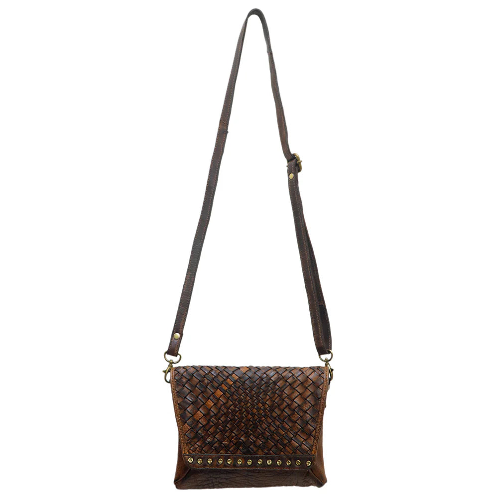 Brown Woven Leather Crossbody Bag