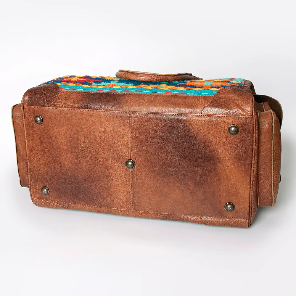 American Dalring Leather & Saddle Blanket Duffel Bag Western Travel Weekender