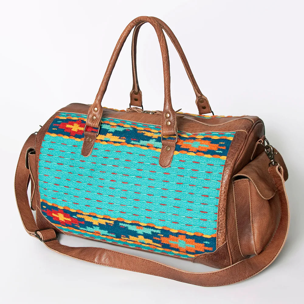 American Dalring Leather & Saddle Blanket Duffel Bag Western Travel Weekender