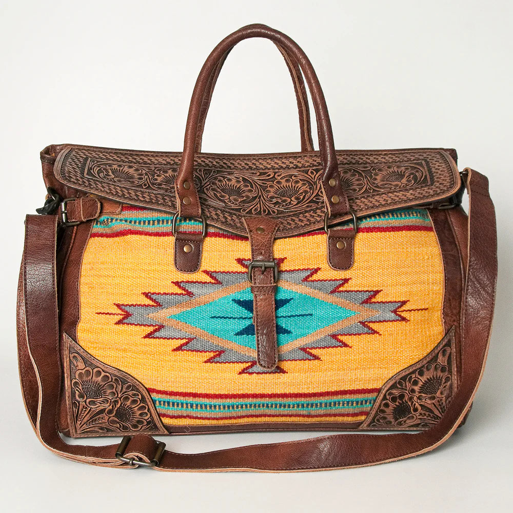American Darling Hand Tooled Floral & handwoven Saddle Blanket Duffel