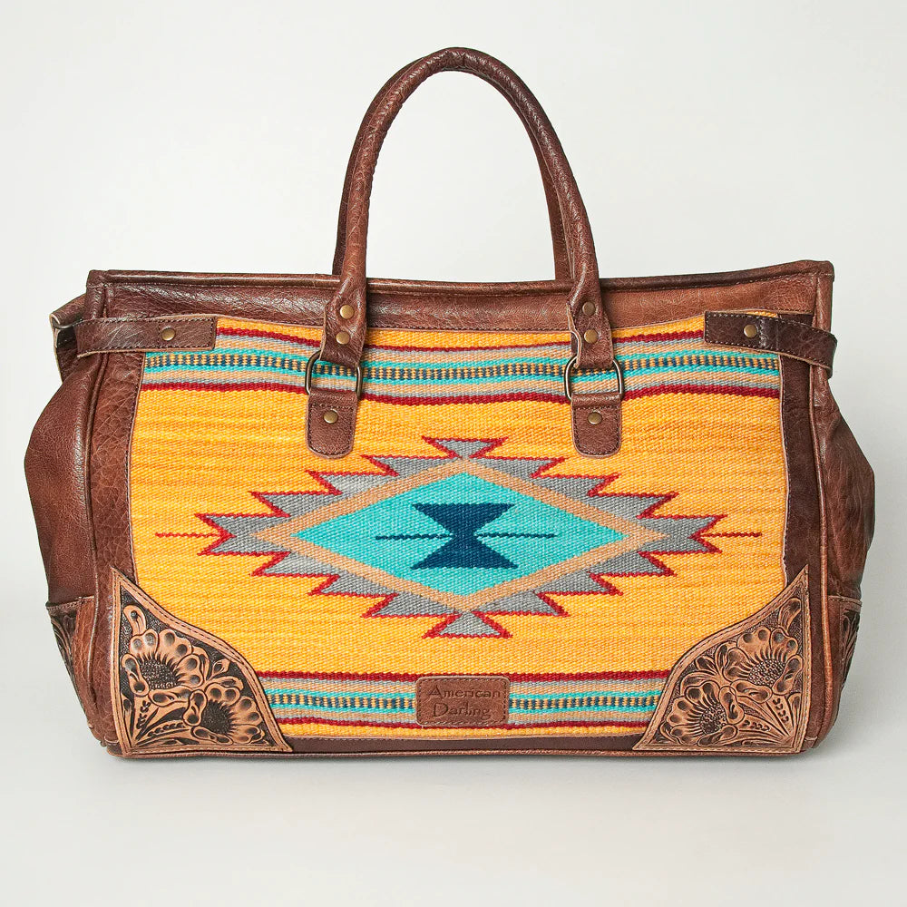 American Darling Hand Tooled Floral & handwoven Saddle Blanket Duffel