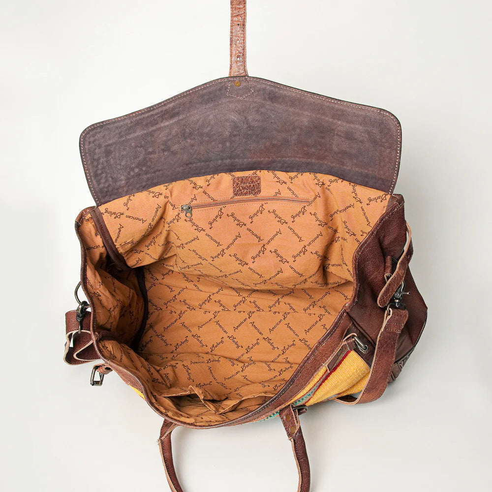 American Darling Hand Tooled Floral & handwoven Saddle Blanket Duffel