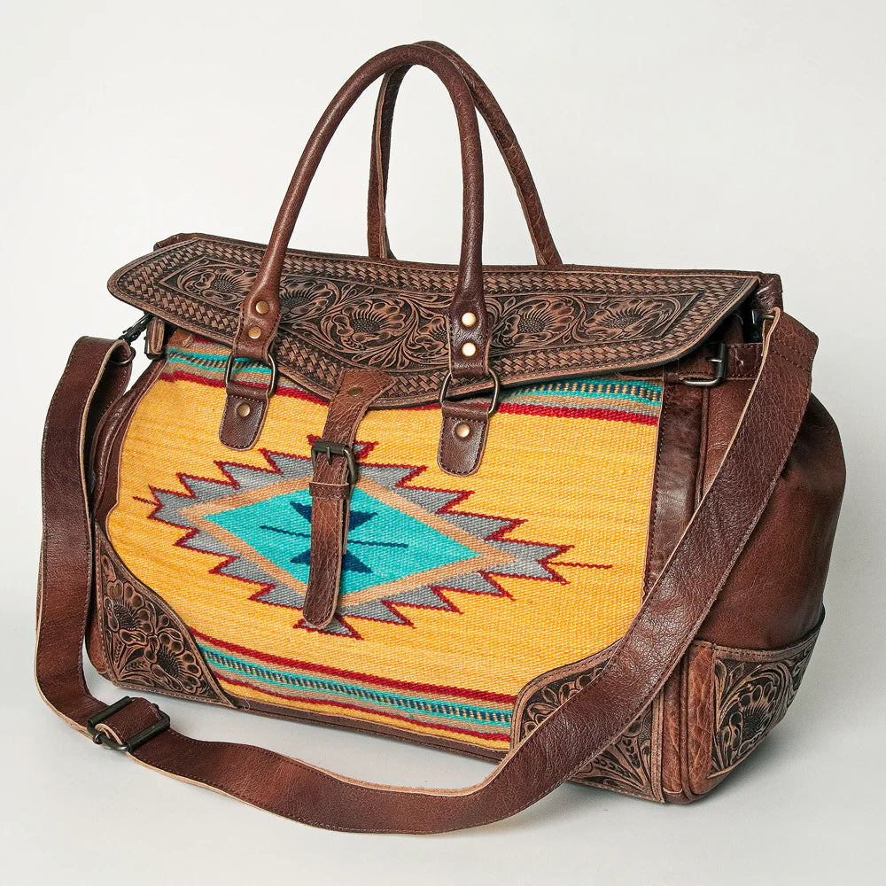 American Darling Hand Tooled Floral & handwoven Saddle Blanket Duffel
