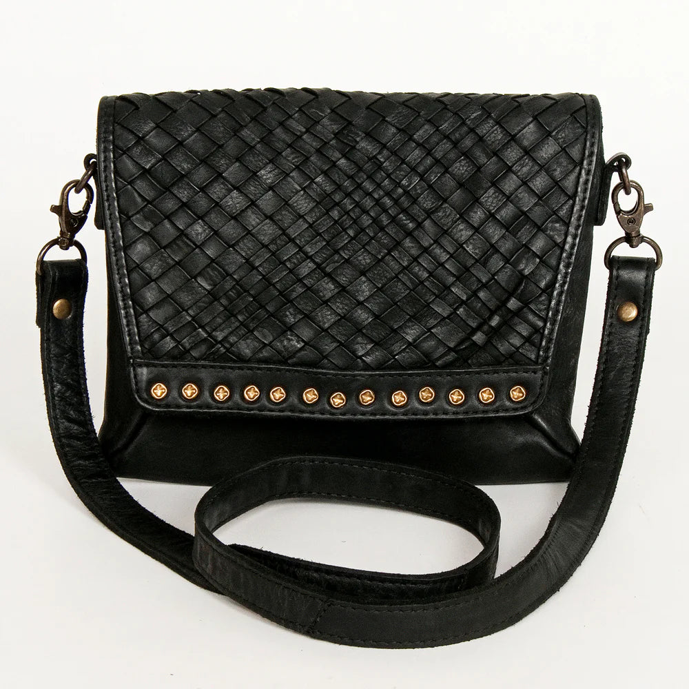 Black Woven Leather Crossbody Bag