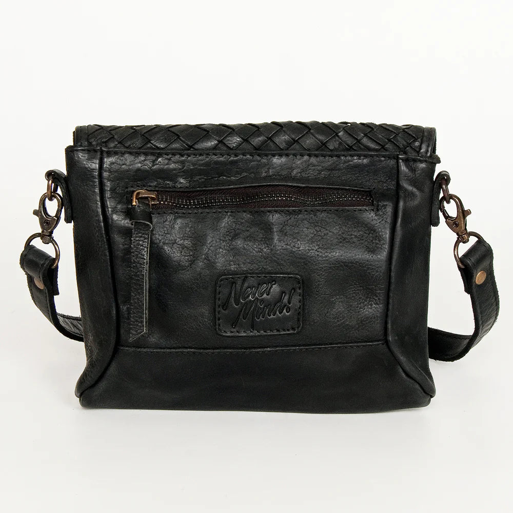 Black Woven Leather Crossbody Bag