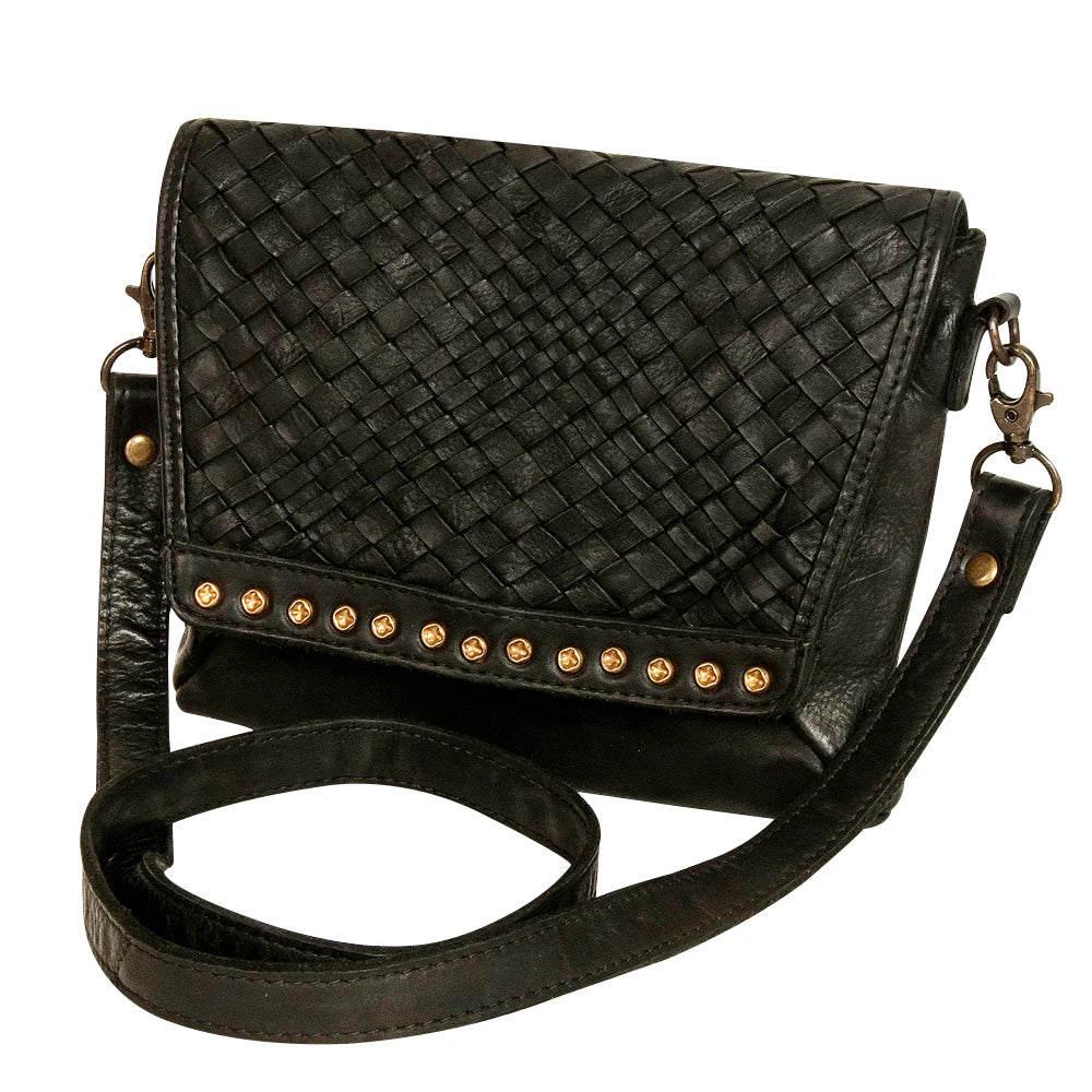 Black Woven Leather Crossbody Bag