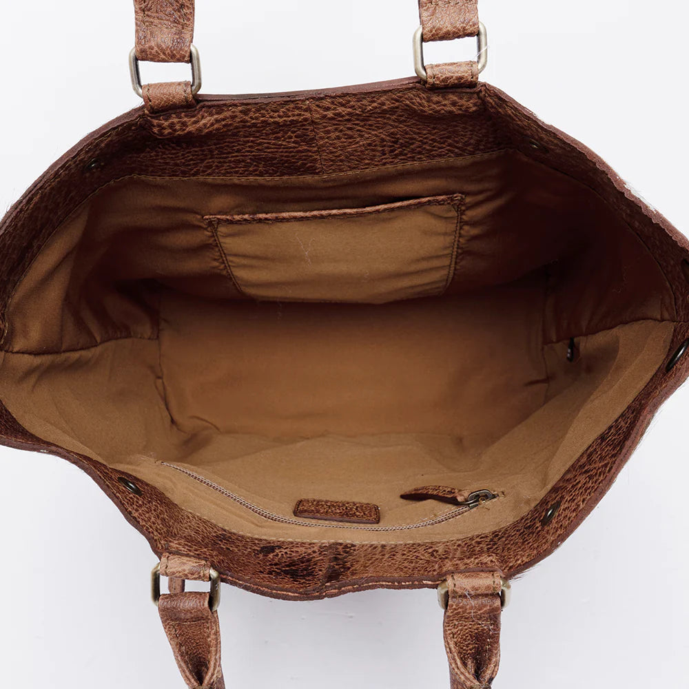 American Dalring Hair-On Hide Western Tote with Tooled Leather & Turquoise Concho