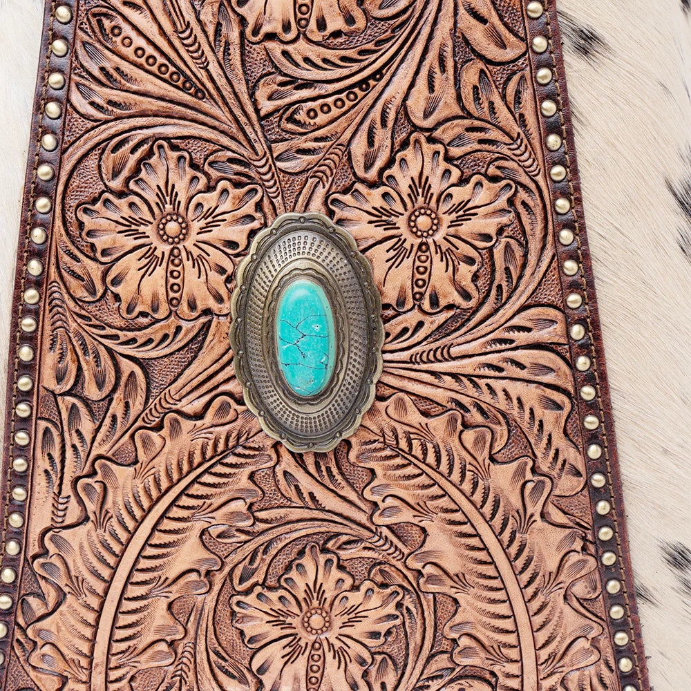 American Dalring Hair-On Hide Western Tote with Tooled Leather & Turquoise Concho