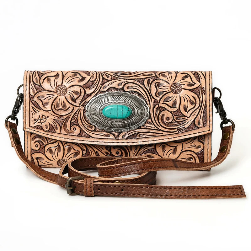 American Darling Hand Tooled Leather Wallet | Western Tooled Crossbody Wallet