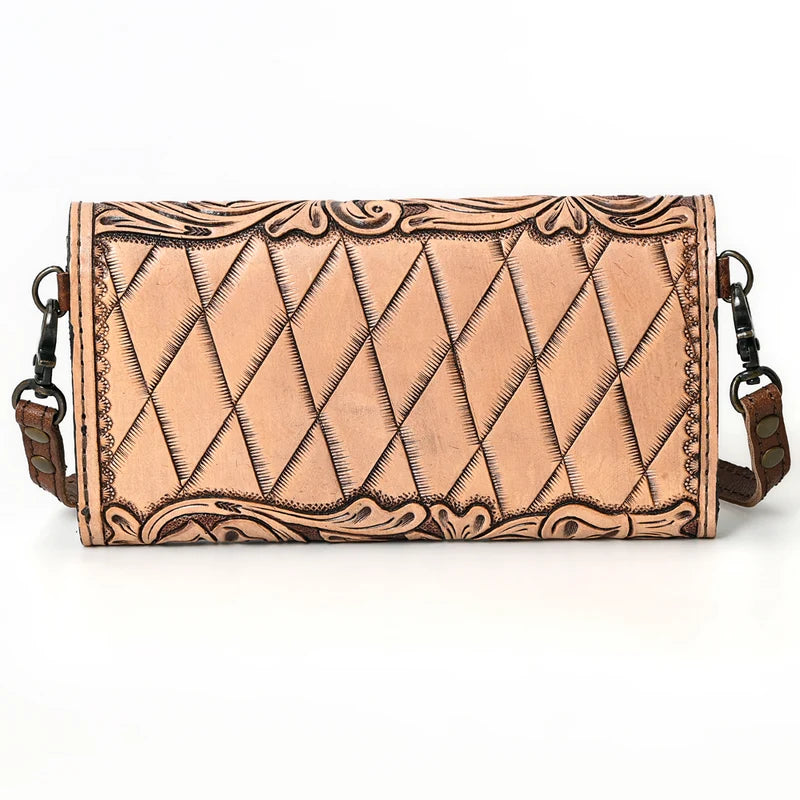 American Darling Hand Tooled Leather Wallet | Western Tooled Crossbody Wallet