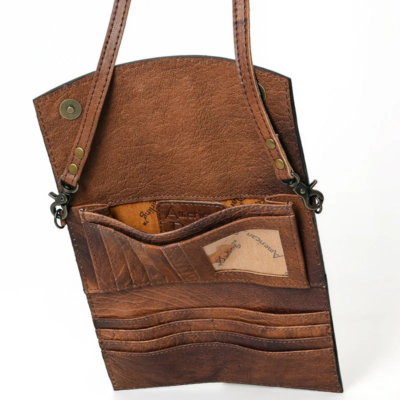 American Darling Hand Tooled Leather Wallet | Western Tooled Crossbody Wallet