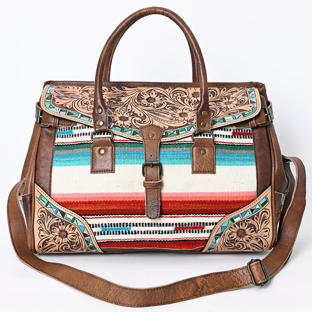 American Darling Western Duffel Bag Hand Tooled Leather Saddle Blanket