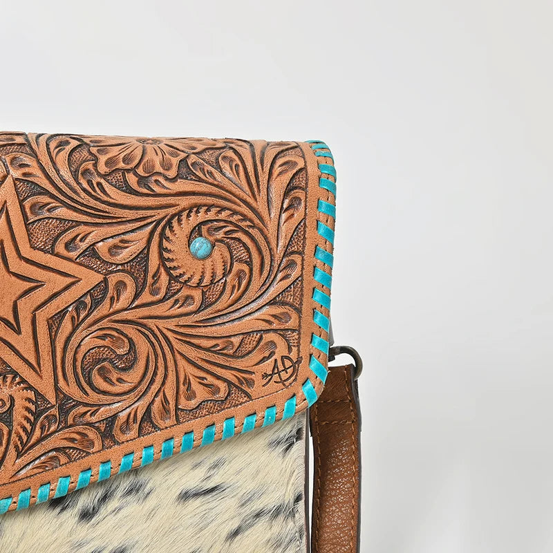 American Darling Hand Tooled Star Hair on Genuine Leather Women Bag