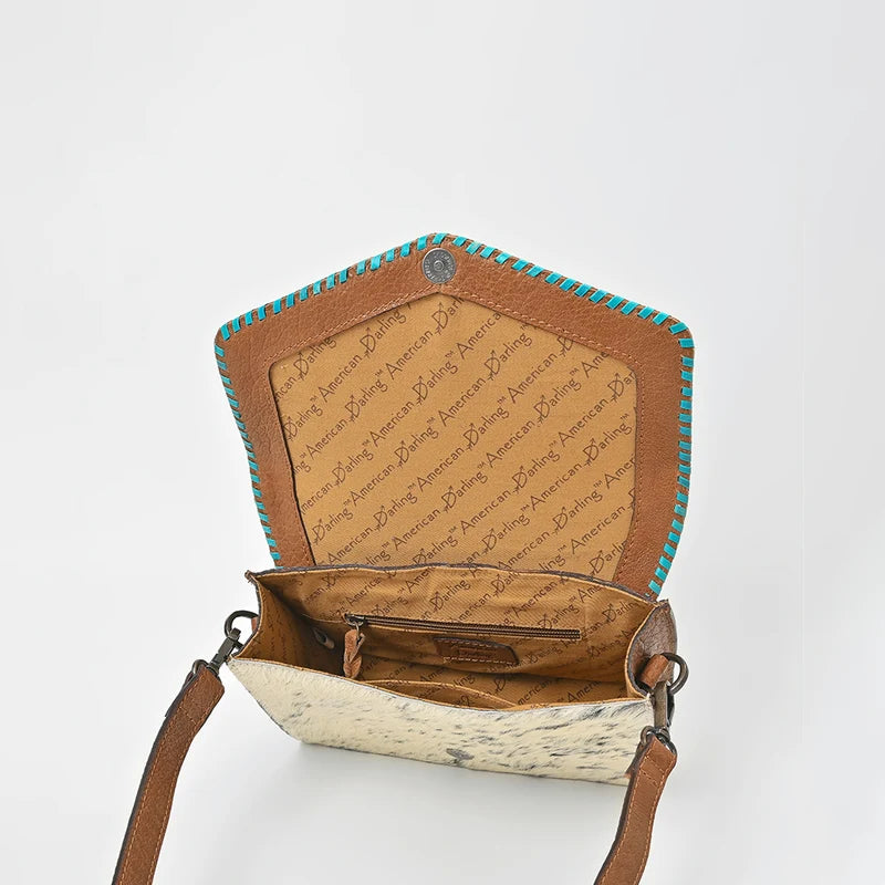 American Darling Hand Tooled Star Hair on Genuine Leather Women Bag