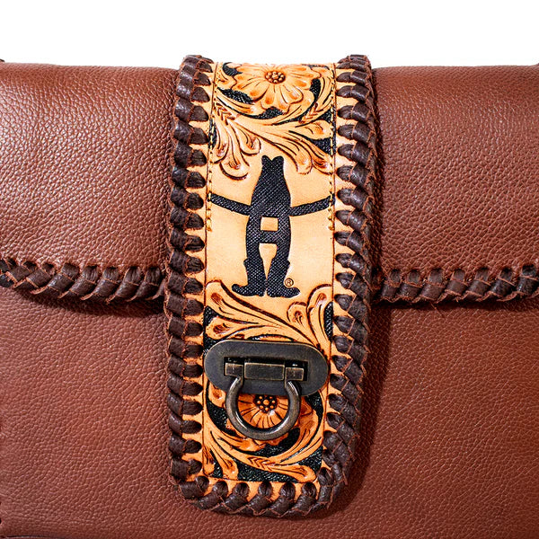 American Darling Laurel Rodeo Genuine Hand Tooled Brown Leather Crossbody Bag Brown