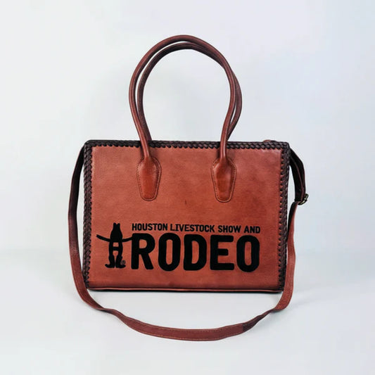American Darling Heritage Rodeo Genuine Leather Black Embroidered Tote Bag