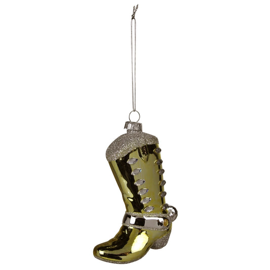 Boot Ornament Gold Glass